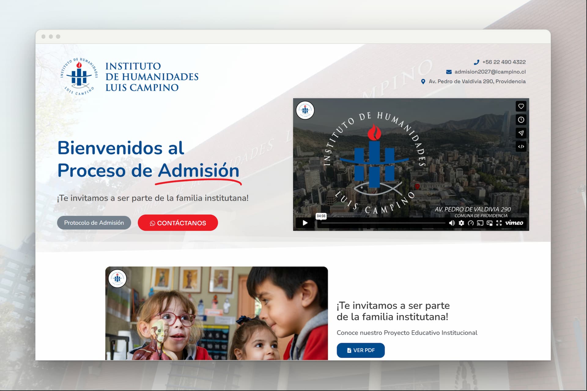 Diseño de sitio web para admisión escolar